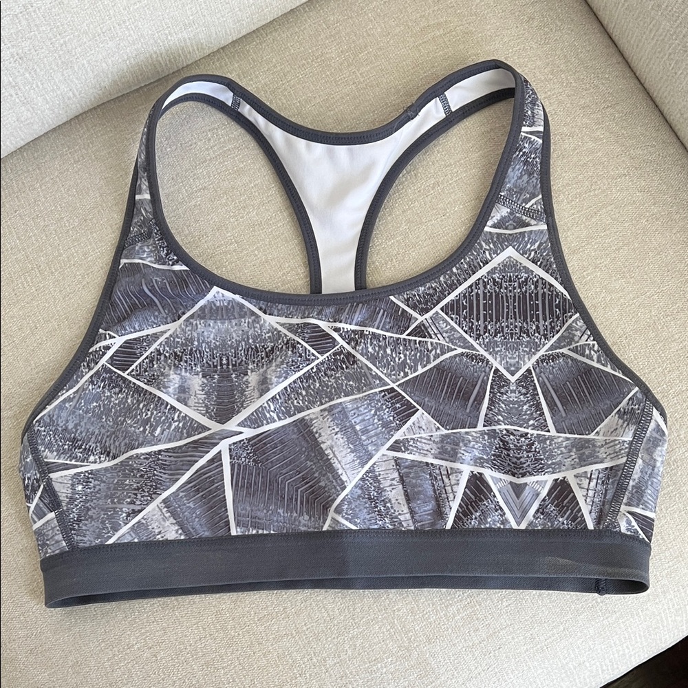Power Core Gray Geometric Racerback Sports Bra